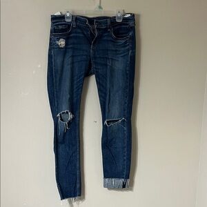 rag & bone Dark Blue Distressed Skinny Jeans